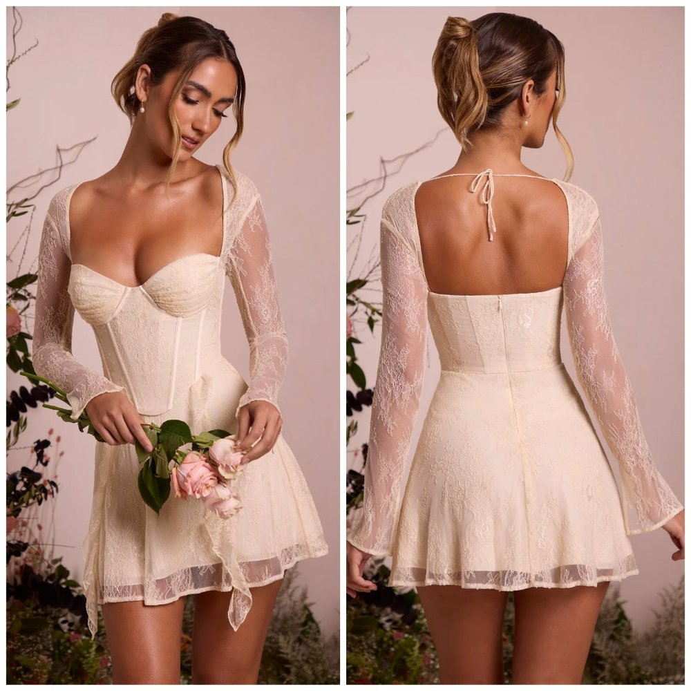 Oh Polly NWT Ninette Long Sleeve Lace Corset Mini Dress - Picture 2 of 13